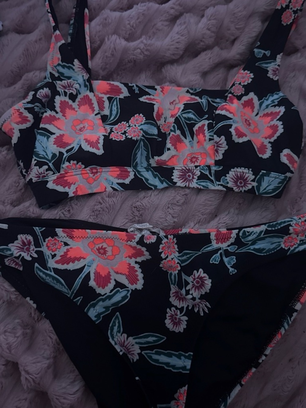 Old Navy Navy Floral Bikini with Coral and Teal Accents